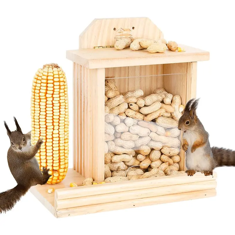Practical wooden chipmunk squirrel feeding box with corn holder Plexiglas window for maximum viewing Hinged top for easy loading and cleaning