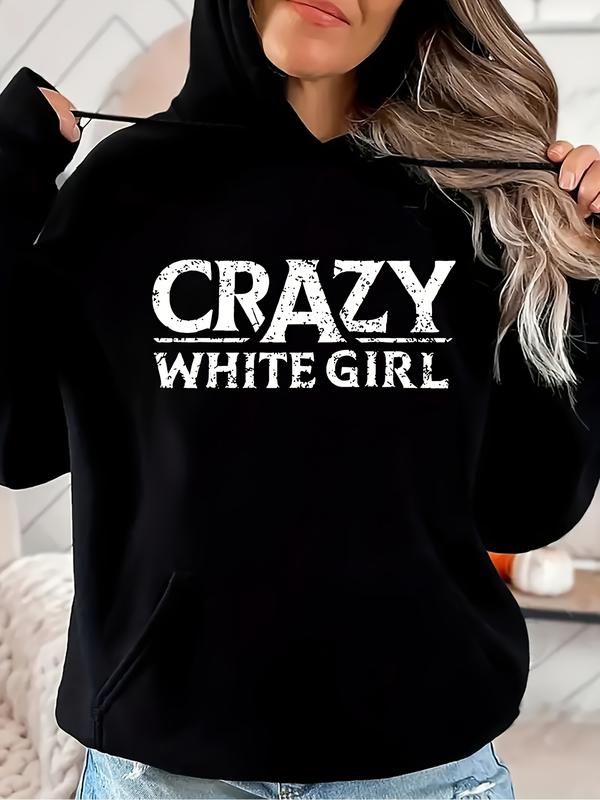 Black Hoodie for Women Featuring a Striking CRAZY WHITE Graphic, Designed As a Pullover Sweatshirt with a Hood And Drawstring, Perfect for Casual Streetwear Throughout The Year And Suitable for Everyday Wear Or Themed Occasions