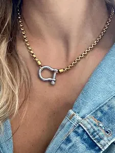 Unisex Stainless Steel Wheat Chain Necklace, Horseshoe Clasp, Nautical Anchor Buckle, Unique Jewelry, Gift for Her/him, Couple Necklace, Birthday, Valentine's Day