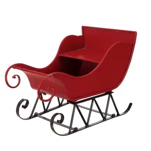 Christmas Iron Santa Sleigh Decor, Red & Black Distressed Metal Holiday Tabletop/Hanging Decoration, 14.5"x10"x11"