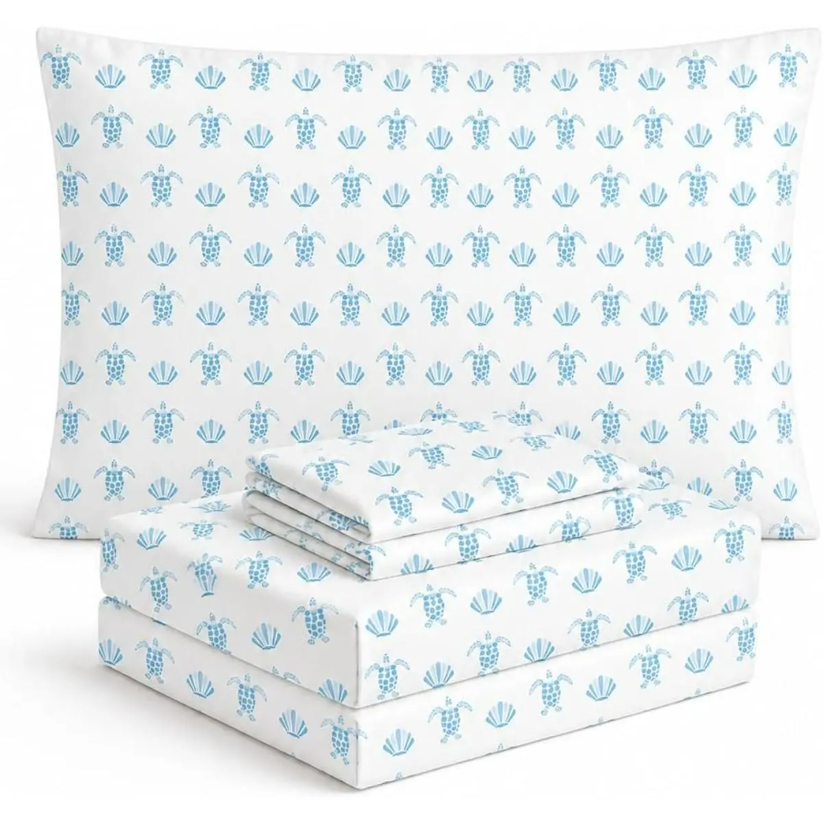 Coastal Sea Turtle & Seashells Polka Dot Sheets Set - Super Soft Smooth Fabric, Wrinkle-Resistant, Breathable, Stain-Resistant, Durable, Machine-Washable Cooling Bedding for Kids - Ideal for Kids Room Decor, All Coastal Look Spaces