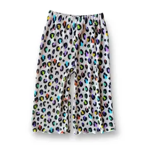 Best Day Ever Kids Plisse Wide Leg Pant Loopy Leopard - Vibrant Rainbow Leopard Print, Lightweight & Breathable, Perfect for Kids' Wardrobe