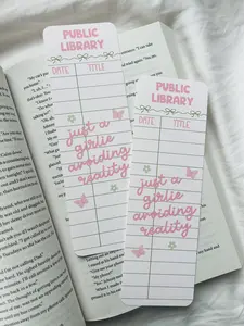 Just a Girlie Avoiding Reality Library Card Bookmark - Linen Bookmark - Tassel/Ribbon