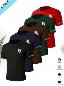 Men's 5-Pack Short Sleeve Dry-Fit Athletic Top Sports Round Neck T-Shirts, Comfortable Breathable Gym Running Tops, Summer Casual Wear