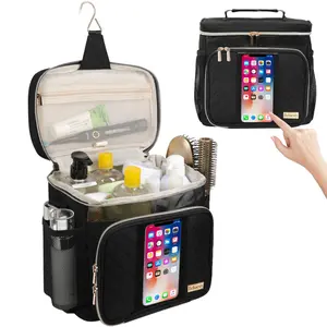 Toiletry Travel Bag - TikTokShopBlackFriday Large Capacity, Portable with Hook, Waterproof Design, Transparent Pocket for Phone, Oxford Fabric Organizer Durable Makeup Pouch