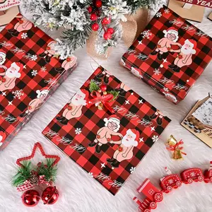 Naughty Santa Gift Wrap Paper - Funny Christmas Wrapping Paper - - Vintage Xmas Parties & Decorations - Funny Christmas Holiday Packaging Sheets
