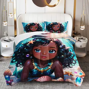 3pcs Cute Mermaid Comforter Set, Undersea Duvet Set for Girls and Adults Bedroom or Guest Room Decor, Lightweight Soft All Seasons Comforter Machine Washable Microfiber Quilt with 2 Pillowcases , Gifts for the Family