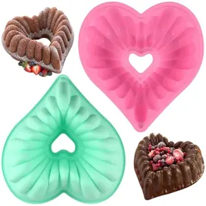 2 Pack Heart Fluted Cake Pan, 9 Inch Heart Cake Molds, Nonstick Silicone Cake Molds