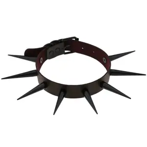 Edgy Rebel Spike Choker Necklace - Ultimate Cyberpunk Leather Collar for Rave & Gothic Style