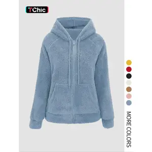 Women's hooded plush jacket with pockets and drawstring, casual zipper jacket, suitable for wearing in all seasons of spring, autumn, and winterRAIMENTRY