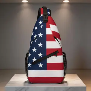 Crossbody chest bag, hiking backpack, American flag shoulder bag, foldable, large capacity, stylish and durable, suitable for shopping, work, leisure travel, beach bag, fishing backpack, essential travel accessory, school backpack, Christmas gift