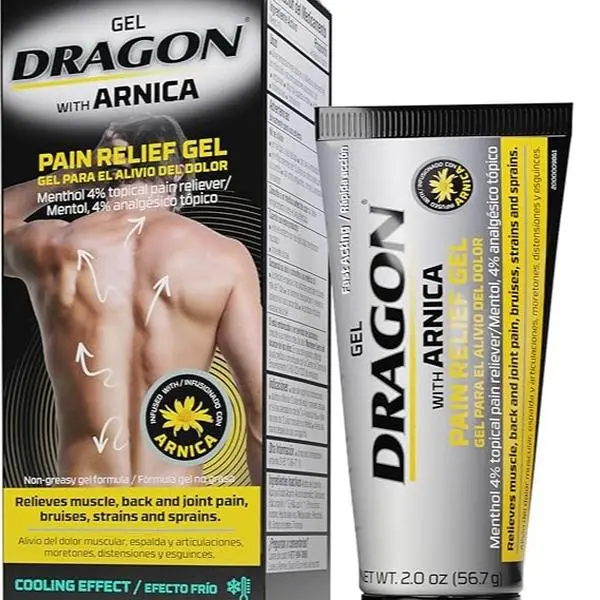 DRAGON External Pain Relief Gel with Arnica & Menthol, Topical Analgesic Therapy for Muscle, Back & Joint Pain, Strains & Bruises, 2 oz, Healing