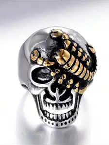 1pc Creative Hip-hop Scorpion Skeleton Stainless Steel Ring, Men's Domineering Punk Style Decoration