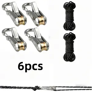 Metal Pulley Camping Tent Guyline Kit, Locking Buckle, Reflective Strips, Adjustable Rope Hooks, Ideal for Outdoor Gear, Easy Installation