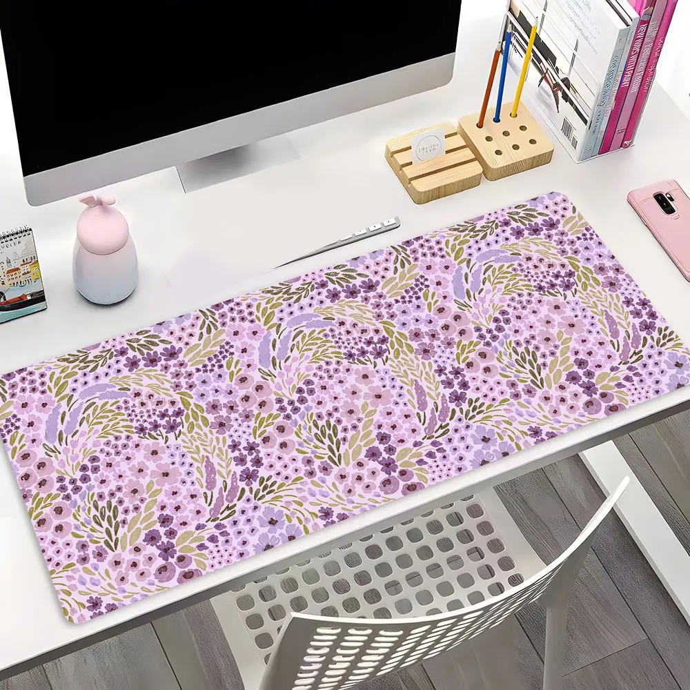 Vintage Pastel Lavender Floral Large Gaming Mouse Pad,Aesthetic Desktop Drotection Pad,Washable Rubber Pad Non-Slip Lock Edge Multi-Size Mouse Pad Suitable For Home Office,Desktop Accessory,Good Gift for Family and friends