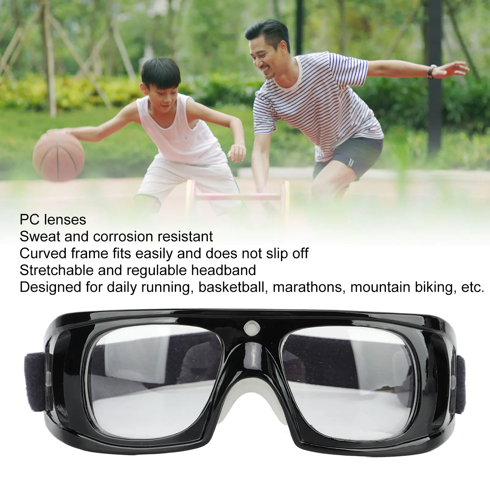 Kids' Ultra-Safe Modern Sport Sports Eyewear, Adjustable Curved Frame Impact-Resistant PC Material Protective Basketball Night Vision Goggles, Black-Red, Modern Sports Eyewear fashion edgy fog proof polarized