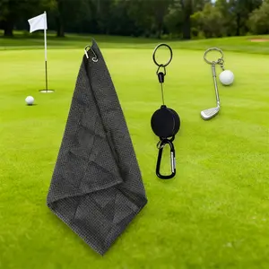 Golf Tool Accessories Set with Microfiber Golf Ball Towel, Keychain Holder, Outdoor Retractable Pull Cord, Golf Club Cleaning, Key Decoration, Gifts