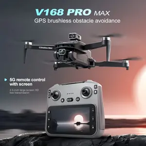 New upgraded V168 Pro Max drone, equipped with front 4K HD PTZ camera, 4.5inch screen remote control quadcopter, brushless motor, GPS return, gesture control, 360°Scrolling, dual lens, foldable design, 7874.02inch range and 7874.02inch height, drone GPS