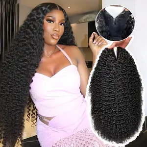 Kinky Curly V Part Wig Human Hair Glueless Wigs 180% Density Brazilian Human Hair V Part Curly Wigs Human Hair For Women Wear and Go