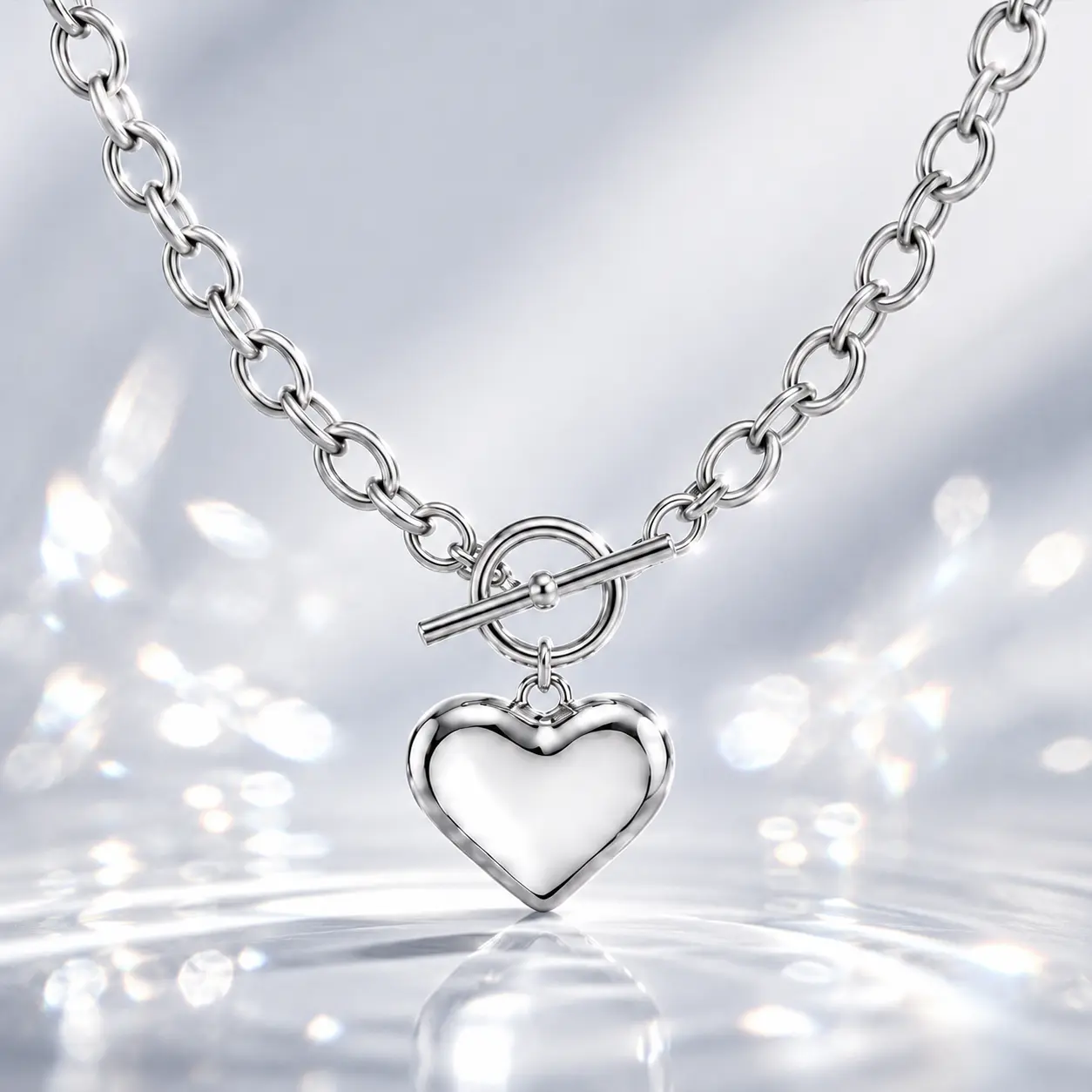 Women’s Heart Charm Toggle Clasp Necklace, Trendy Chunky Chain Heart Pendant Alloy Necklace, Classic Adjustable Statement Jewelry for Gift