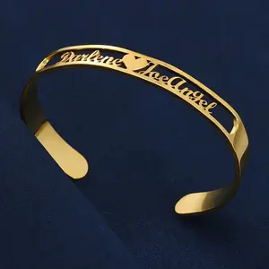 Customizable Engraved Double Name Open Bangle Cuff Bracelet