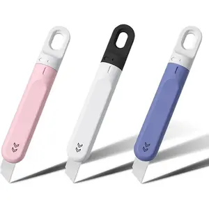 3 PCS Small Box Cutter, Small Utility Knife, Mini Pink Box Cutter for Women Rotate to Retract Box Opener, Retractable Box Cutter, Package Opener, Box Cutters for Home Office Travel and DIY