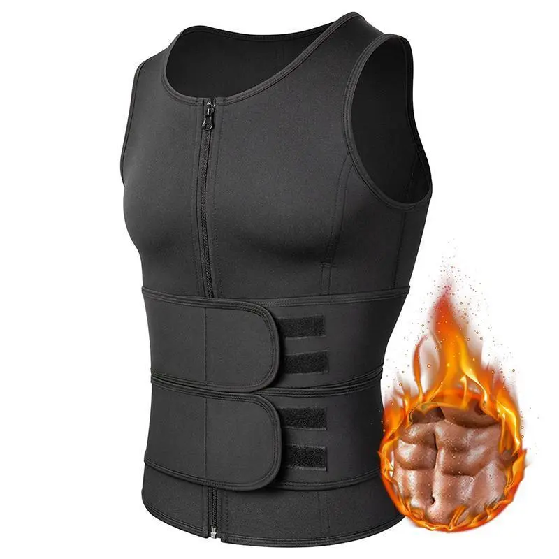Sauna Vest, Double Belt Compression Sauna Vest Waist Trainer, Men Tummy Control Waist Trainer Gym Fitness Breathable Sweat Abdominal Shaping Tank Top Workout Apparel, Shapewear