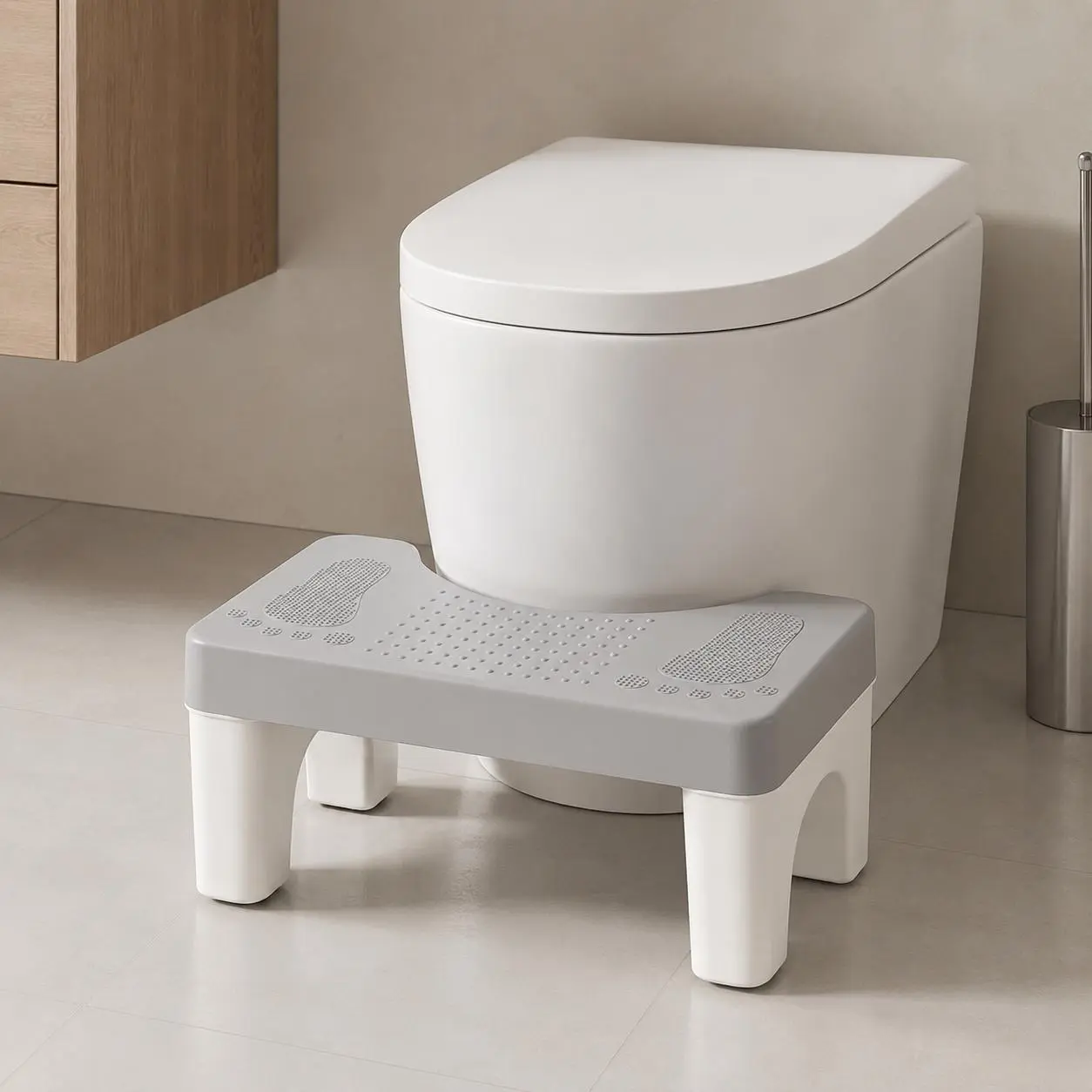 Adult Portable Toilet Step Stool - 6.7 in Lightweight Plastic Footstool with Non-Slip Base for Home, Bathroom