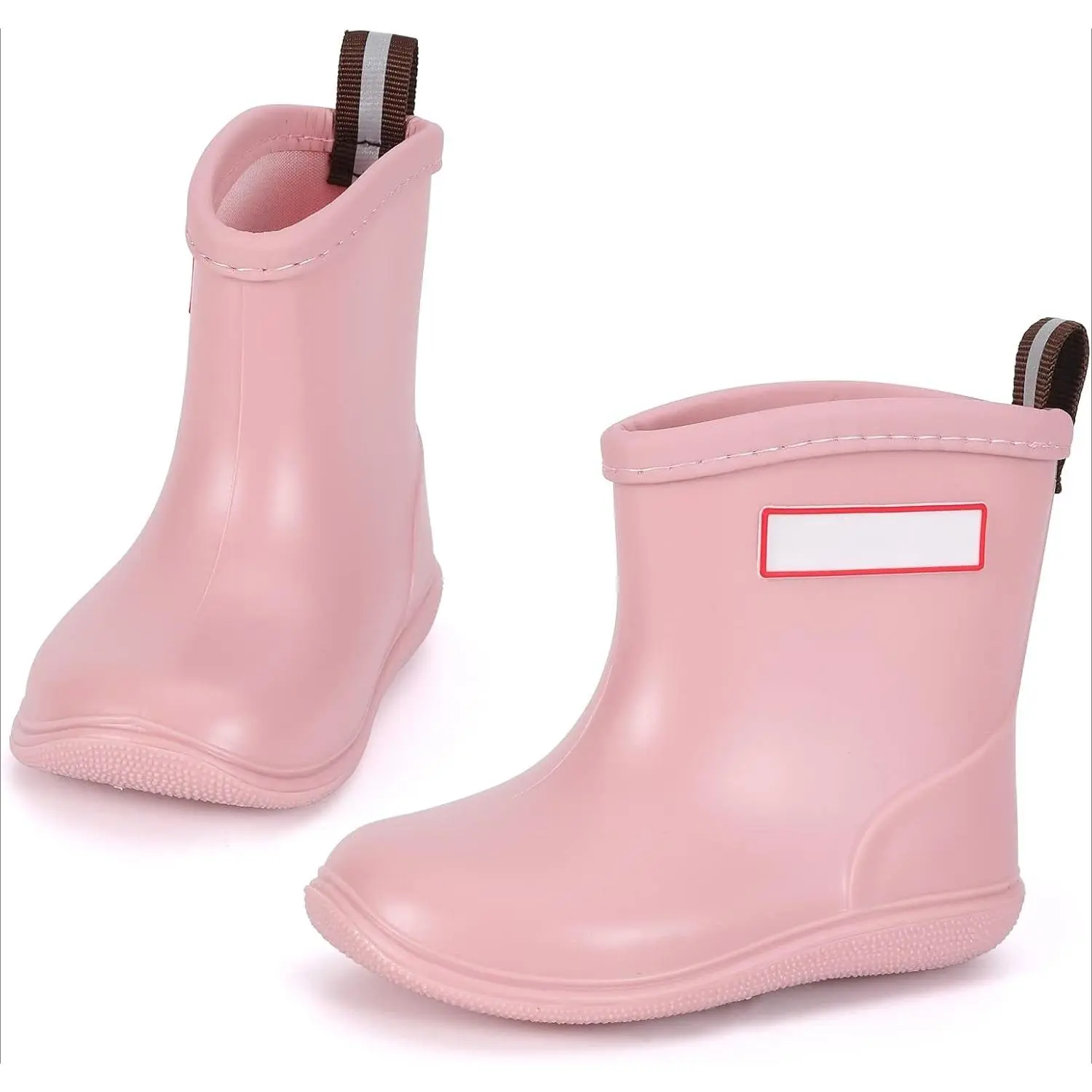 Toddler Easy-On Rain Boots in Solid Color PVC, Lightweight and Comfortable Waterproof Shoes for Boys and Girls, Rainy Days, Round Toe, Foot