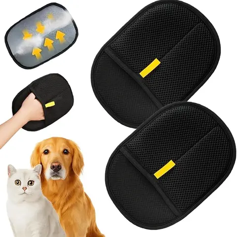 2pcs Reusable Pet Hair Removal Gloves For Cats & Dogs, 2 Pet Static Hair Removal Gloves And 1 Remove The Fluffy Comb, Effective For Removing Fur And Dander, Pet Grooming Essentials, Stylish Pet Accessories Tool & Home Cleaning Accessories
