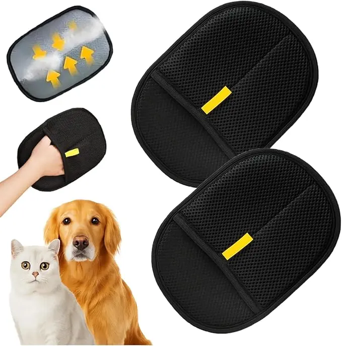 2pcs Reusable Pet Hair Removal Gloves For Cats & Dogs, 2 Pet Static Hair Removal Gloves And 1 Remove The Fluffy Comb, Effective For Removing Fur And Dander, Pet Grooming Essentials, Stylish Pet Accessories Tool & Home Cleaning Accessories