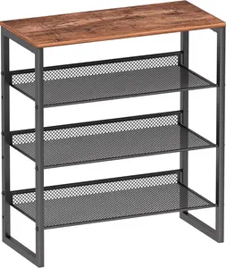 Industrial Shoe Rack - Sturdy Steel Entryway Shoe Organizer with Spacious Top -  Mesh Shoe Storage Shelves - Adjustable Shoe Stand for Closet Organization (4-Tier)