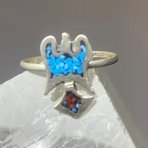 Phoenix ring turquoise coral chips southwest sterling silver women girls e