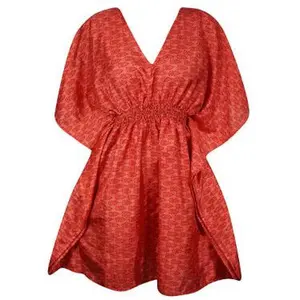 Summer Beach Kaftan Dress Rose Red Printed Resort Wear Caftan Dresses One size