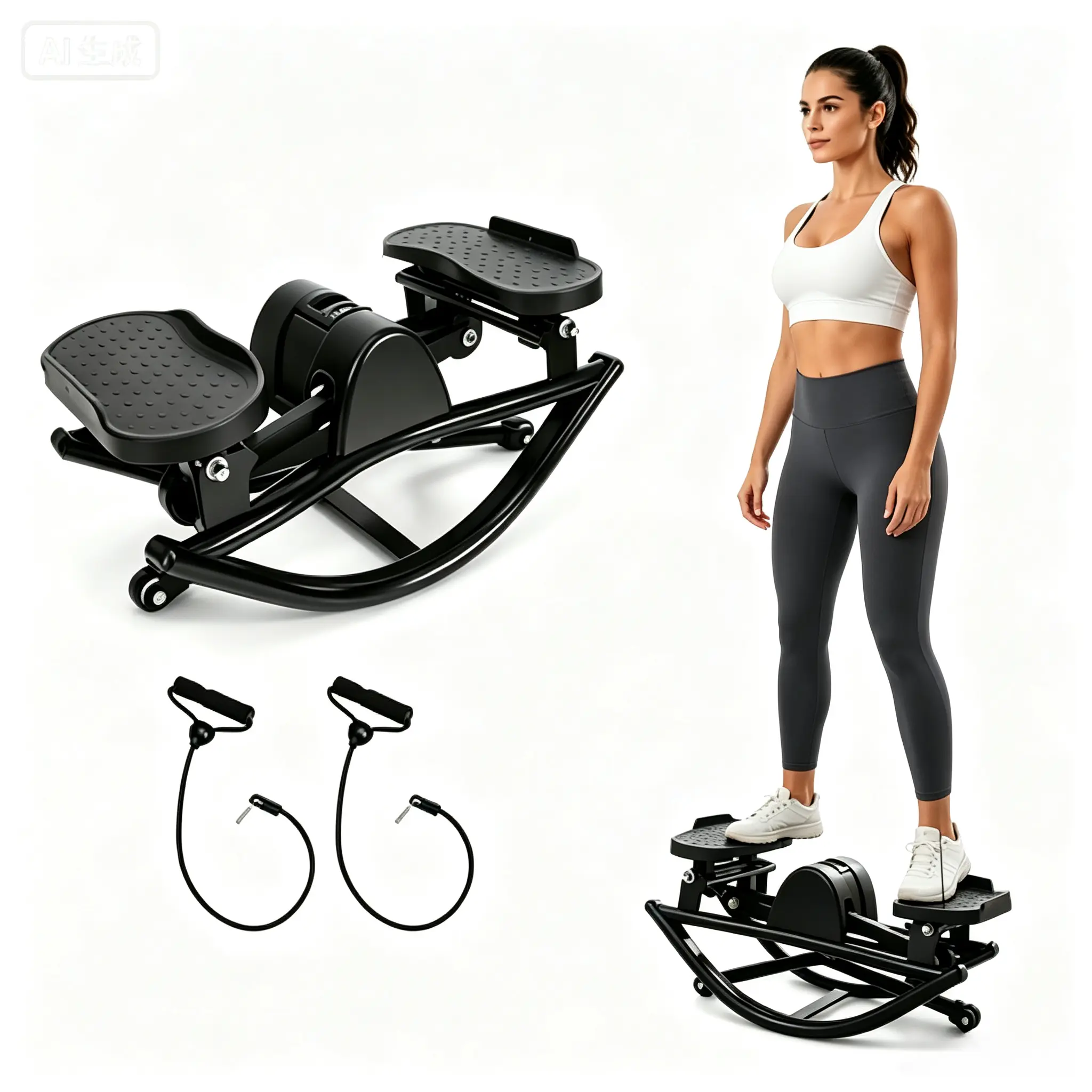 3D Rocking Side Stepper Machine - Carbon Steel Compact Frame, LCD Monitor, Unisex Leg Glute & Core Trainer, No-Assembly Home Cardio Equipment, 330lb Capacity, Space Saver for Small Space Storage