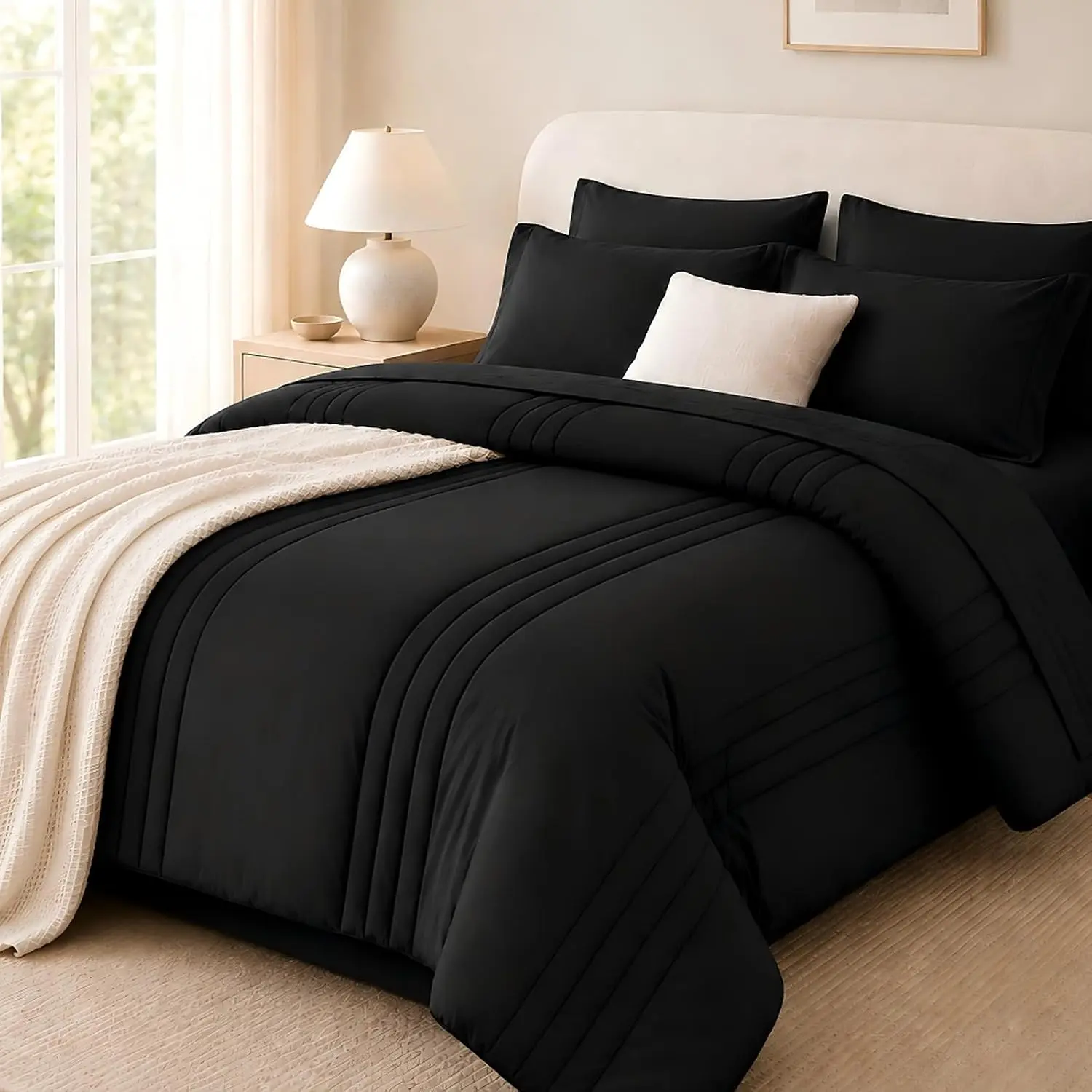 Beddora Comforter Set with Sheets, 7-Piece Bed in a Bag |  All Season, 240GSM Down-Alternative Comforter, Sheets, Pillowcases & Shams, 14" Deep Pocket, Easy Care