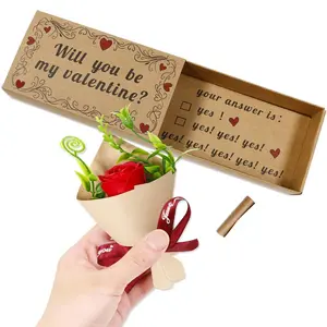 Will You Be My Valentine Card – Handmade Matchbox Gift with Mini Rose Gift, Cute Romantic Surprise for Her or Him, Perfect for Anniversary, Valentine’s Day & Couples