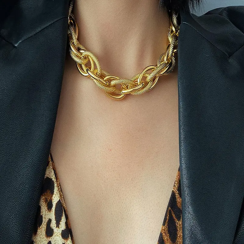 Punk Style Chunky Chain Necklace, Casual Trendy Chunky Chain Necklace for Women, Fashion Jewelry for Daily & Party Decoration, Cuban Link Necklace, Cuban Link Chains, Chunky Statement Necklet