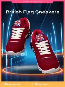 Parent-Child Breathable Mesh Sport Shoes, British Flag Design, Retro Casual Style, Textile Upper, Anti-Slip Sole, All Seasons