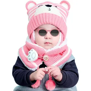L-HDW004   Baby Beanie Hat Scarf, Newborn Toddler Winter Warm Knit Cap, Fleece Lining Winter Warm HAT for Little Boys Girls