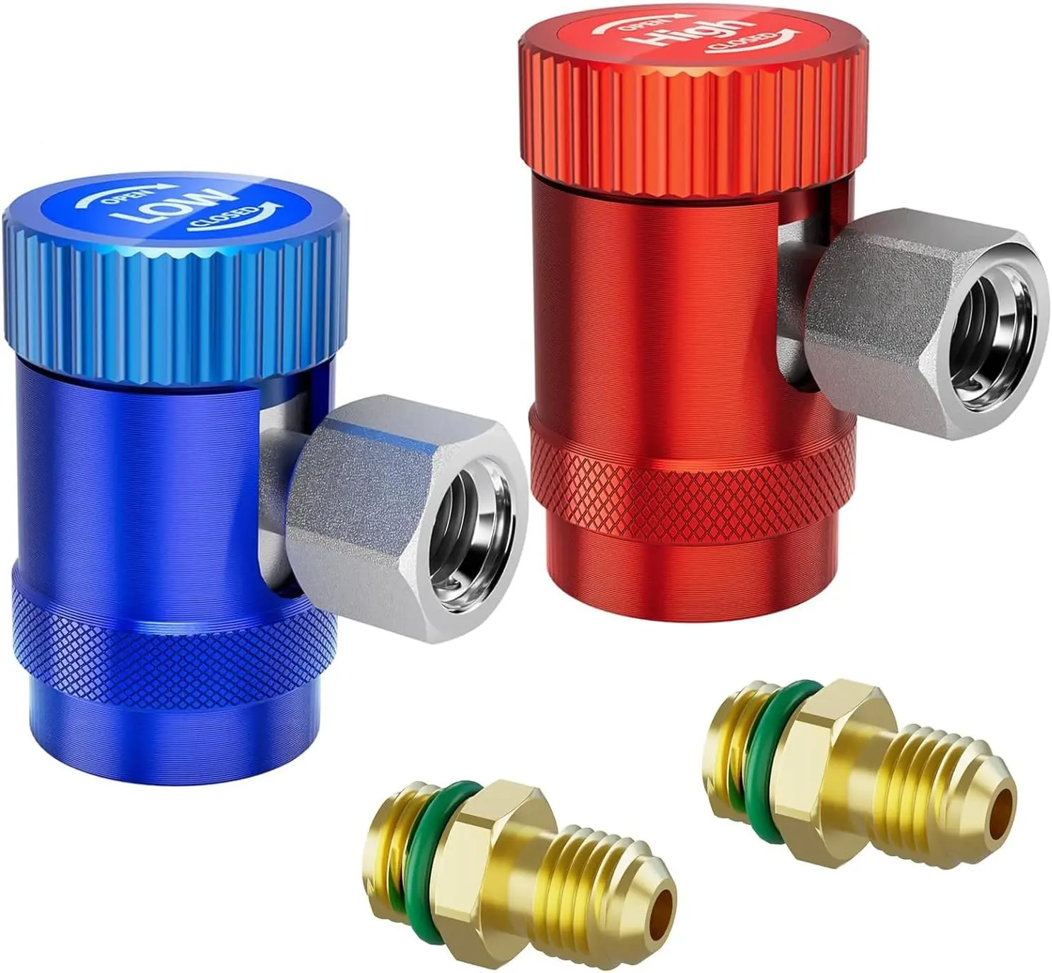 HTOMT R1234yf Adjustable Quick Couplers Adapter Kit - 2-Piece High/Low Side Connectors for Air Conditioning Line Repair (Racing, Outdoor Recreation Equipment)