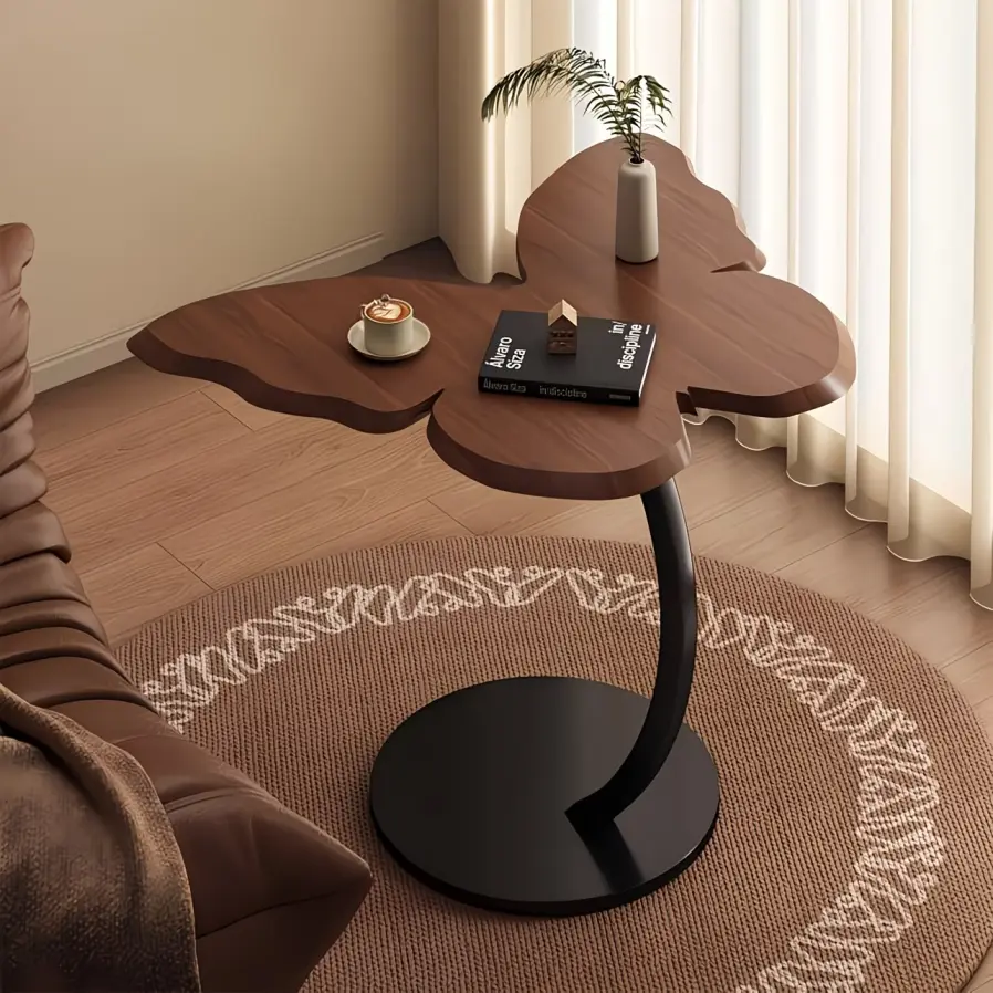 Butterfly-Shaped Side Table,Heavy Duty C-Shaped End Table,C Table for Sofa,with Natural Wood Top for Eating, Living Room, Bedroom, and Bathroom Use