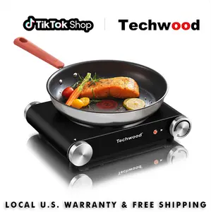Techwood 1200W Compact Mini Portable Electric Stove - Infrared Ceramic Cooktop, Top-Touch Single Burner, Adjustable Temperature, Non-Slip ft, Cast-Iron Stainless Steel, US Plug, Fast Cooking for Kitchens/Dorms