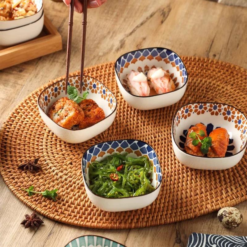 6 Pcs Bohemian-Style Small Ceramic Bowls for Dipping Sauce, Seasonings, Soups, Salads, Cereal, Ice Cream Porcelain Dinnerware, Microwave and Washed Safe