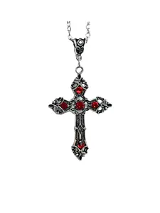 Silver Color Alloy Gothic Cross Necklace, Unisex Synthetic Inlay Jewelry, Elegant Fashion Accessory, Perfect Gift Choice, Jewelry Gifts