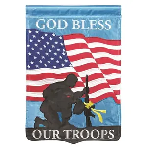 13 x 18 in. Double Applique God Bless Our Troops Garden Flag