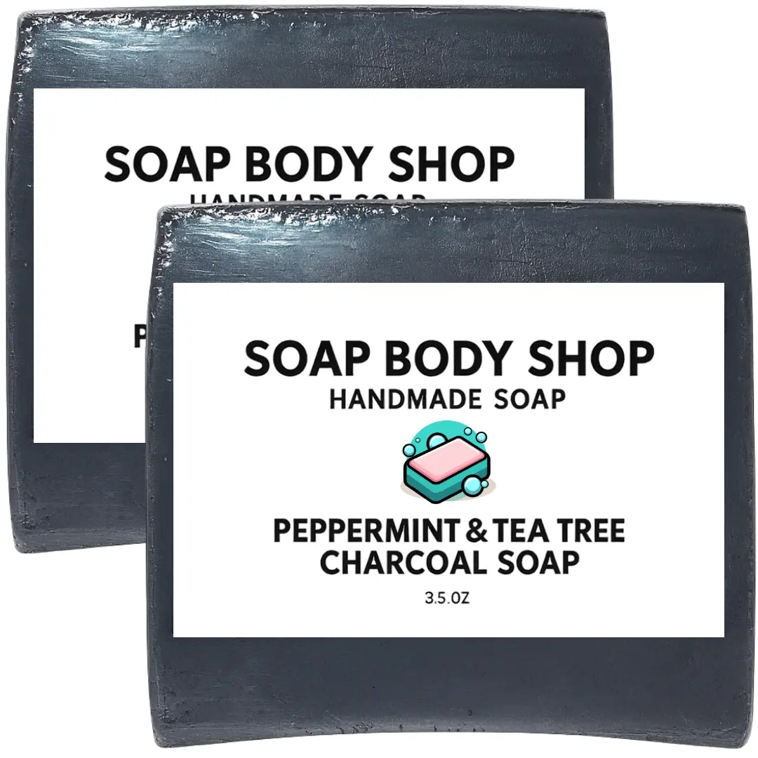 Peppermint & Tea Tree Charcoal Face & Body Soap Bar, 2-Pack, Handmade Natural Soap with Activated Charcoal, Goat’s Milk & Coconut Oil – Refreshing Daily Cleanser for Oily, Sensitive & Combination Skin, 3.5 oz