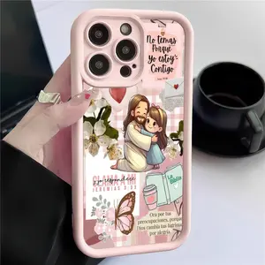 Jesus Collage Pattern Design, Adorable Pink Grooved Phone Case Suitable for Case for iPhone 17 Air 16 16e 15 14 13 12 11 Pro Max Plus X XS Phone Case