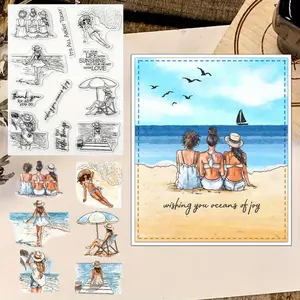 Girls On Beach Enjoy Summer Days Clear Stamp DIY Scrapbooking Supplies Silicone Stamps For Card Making Albums Crafts Decor