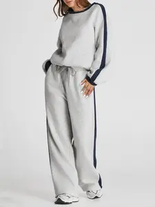 Women's Color Contrast Patchwork Causal Jogging Suit Set,Crew Neck Long Sleeve Top & Straight Trousers Set,Fashion Sweatshirt suit